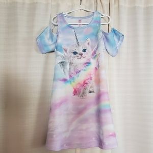 Justice girl's cold shoulder cat unicorn dress 6/7